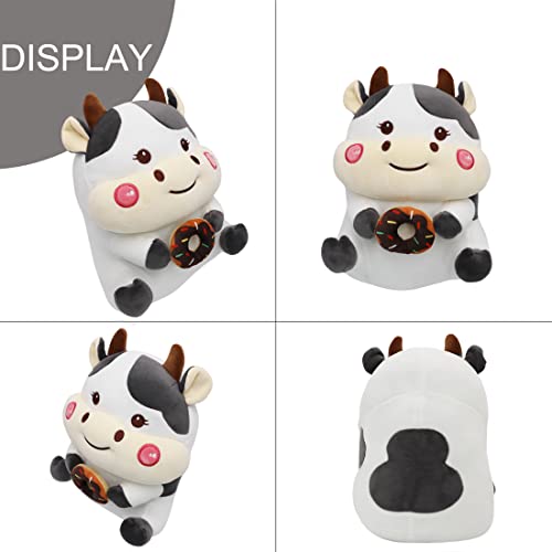 ELAINREN 11.8 Inch Cuddly Donut Cow Stuffed Animal - Soft Plush Cow Toy with Donut Decor