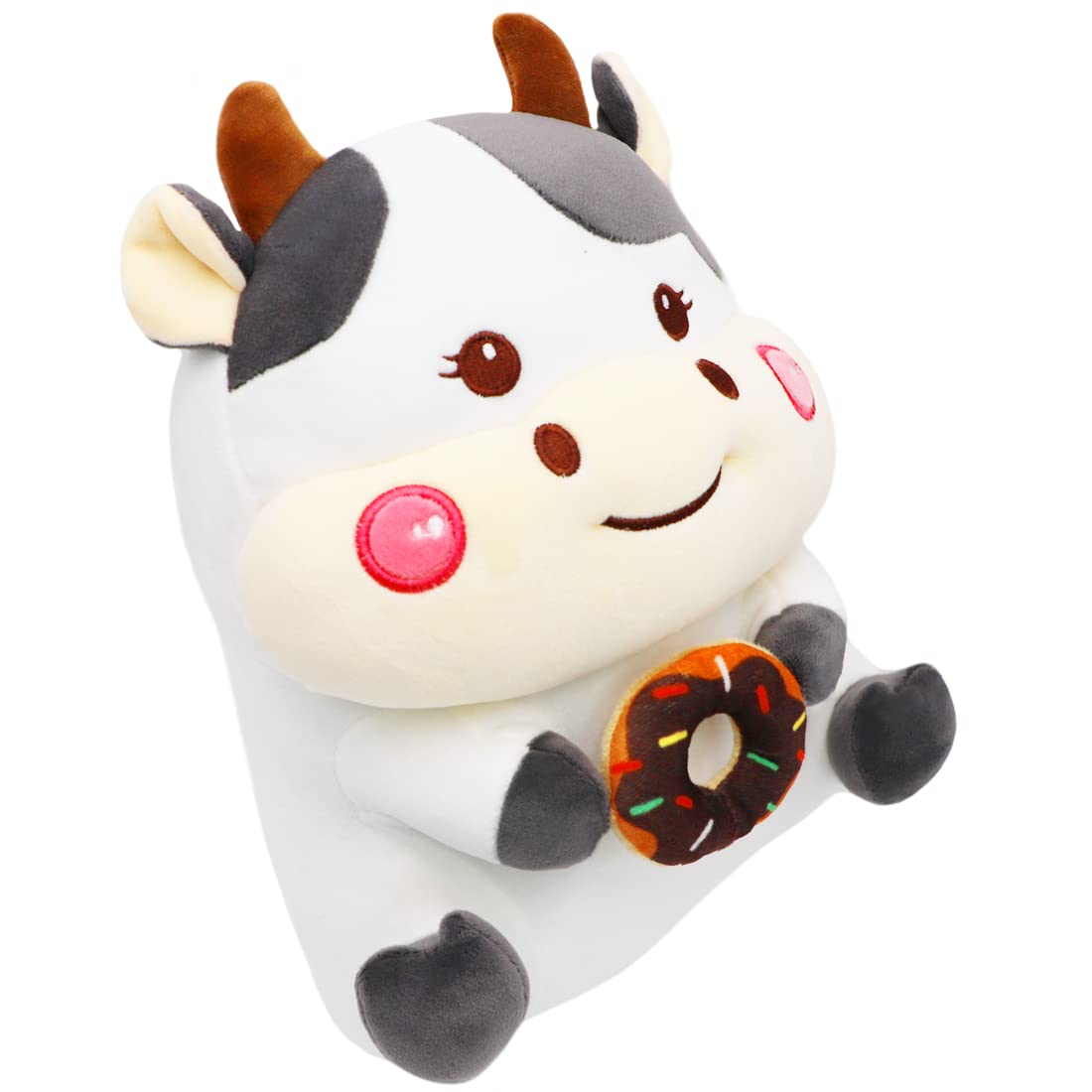 ELAINREN 11.8 Inch Cuddly Donut Cow Stuffed Animal - Soft Plush Cow Toy with Donut Decor