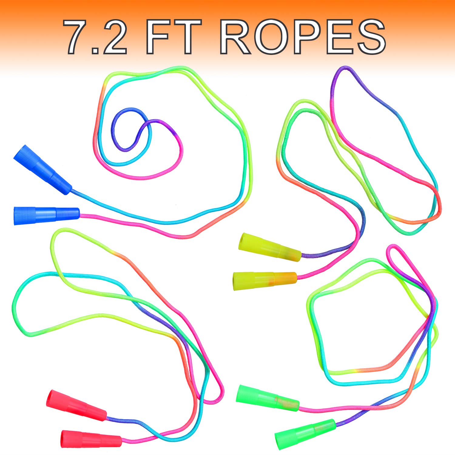 Elcoho 10-Pack Rainbow Jump Ropes for Kids - 7.2ft Adjustable Skipping Ropes with Colorful Gradient, Party Favors & Outdoor Fun