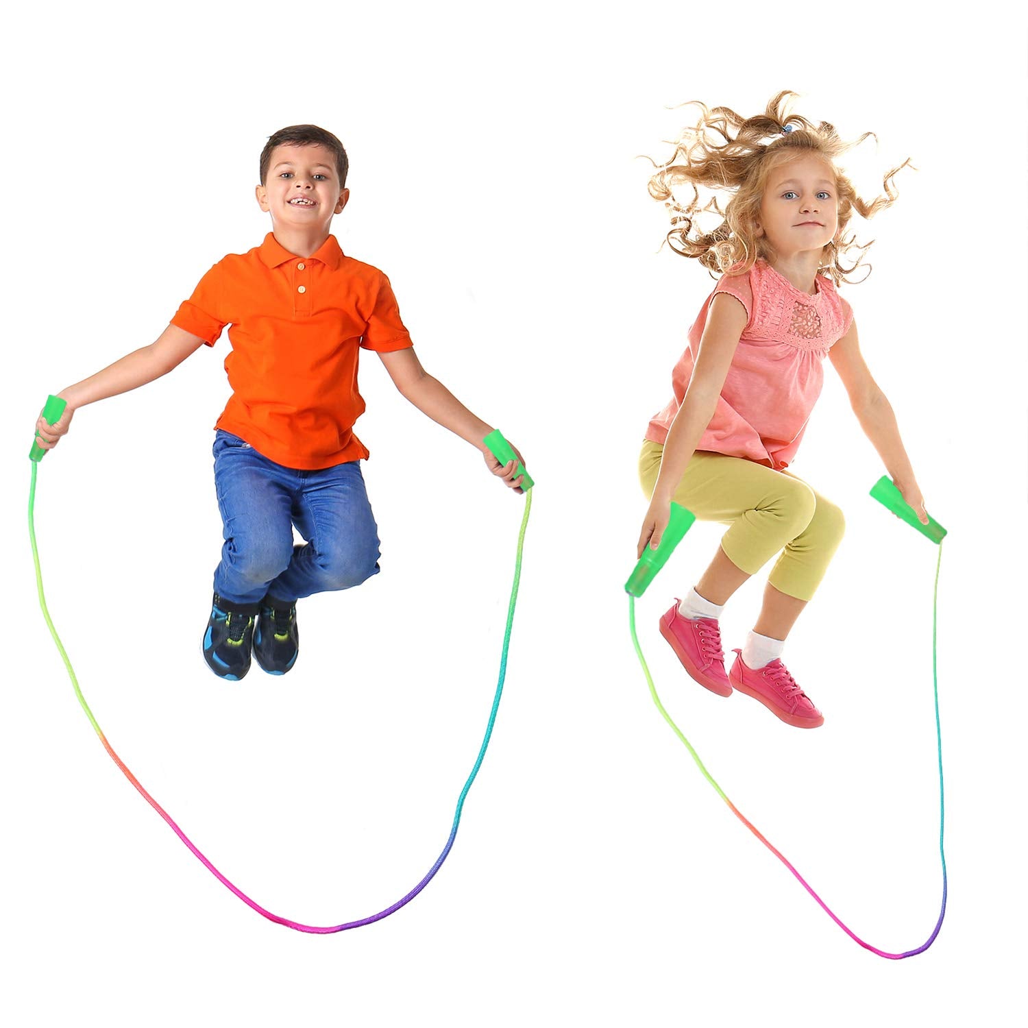 Elcoho 10-Pack Rainbow Jump Ropes for Kids - 7.2ft Adjustable Skipping Ropes with Colorful Gradient, Party Favors & Outdoor Fun