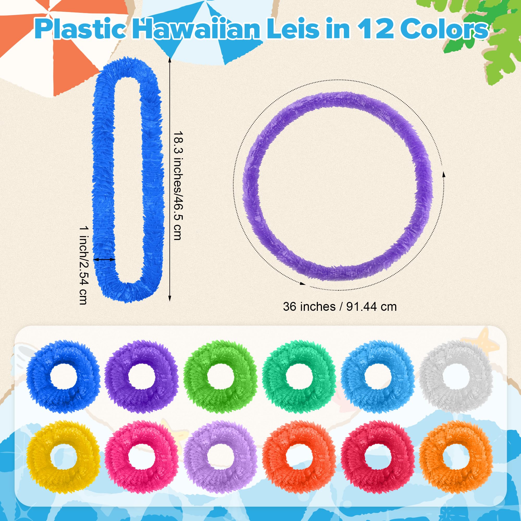Elcoho 36 Plastic Leis Bulk Bright Colors Tropical Hawaiian Party Favors