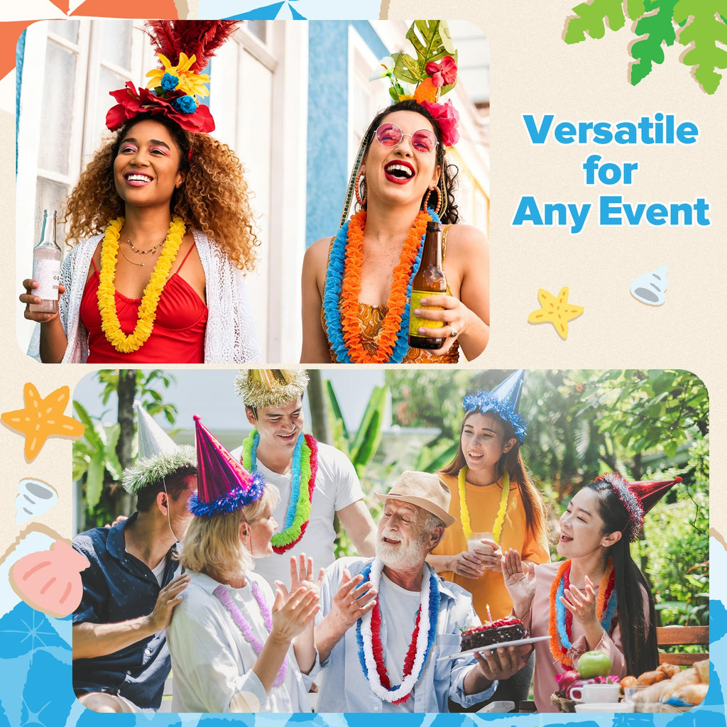 Elcoho 36 Plastic Leis Bulk Bright Colors Tropical Hawaiian Party Favors