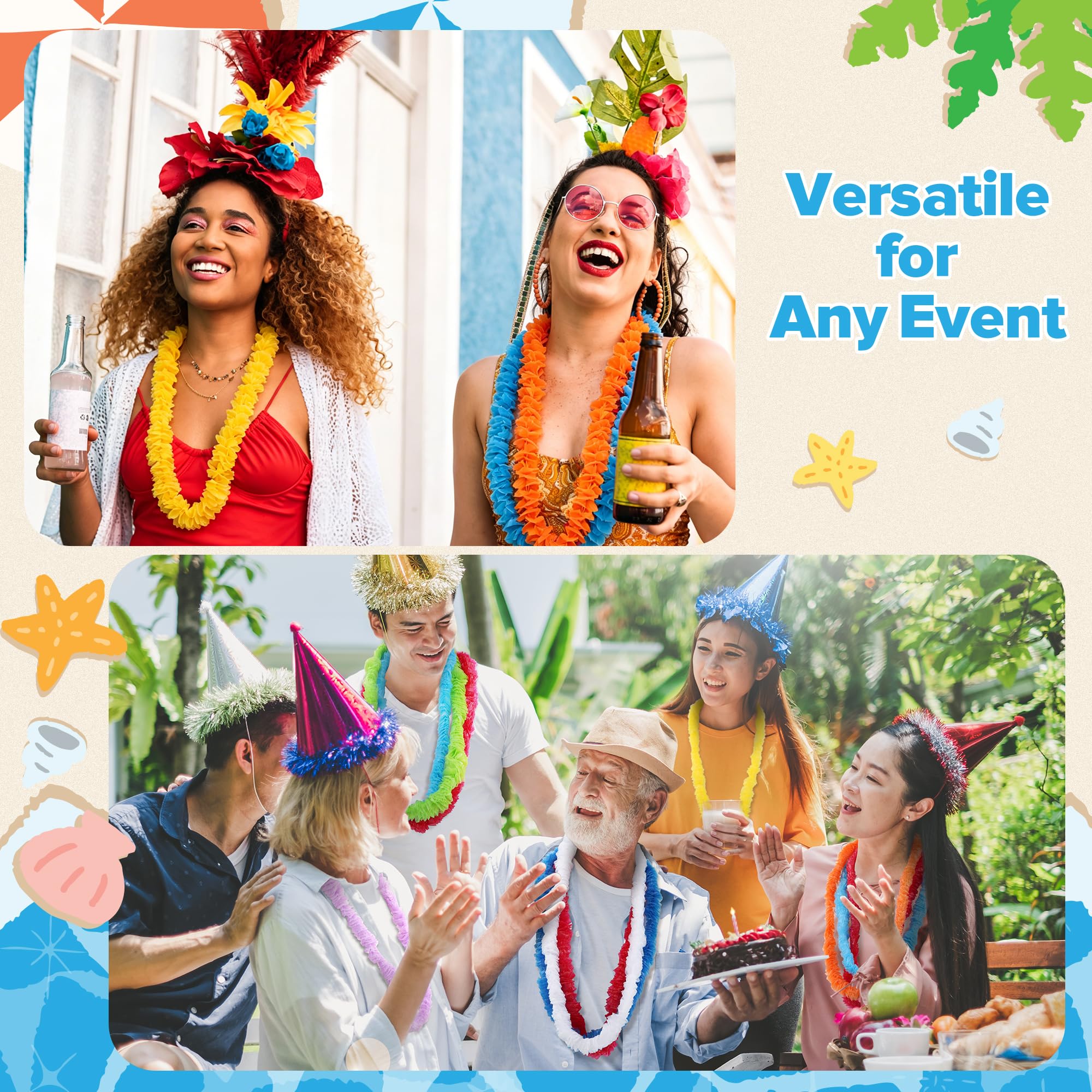 Elcoho 36 Plastic Leis Bulk Bright Colors Tropical Hawaiian Party Favors