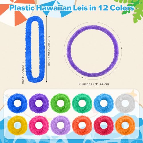 Elcoho 36 Plastic Leis Bulk Bright Colors Tropical Hawaiian Party Favors