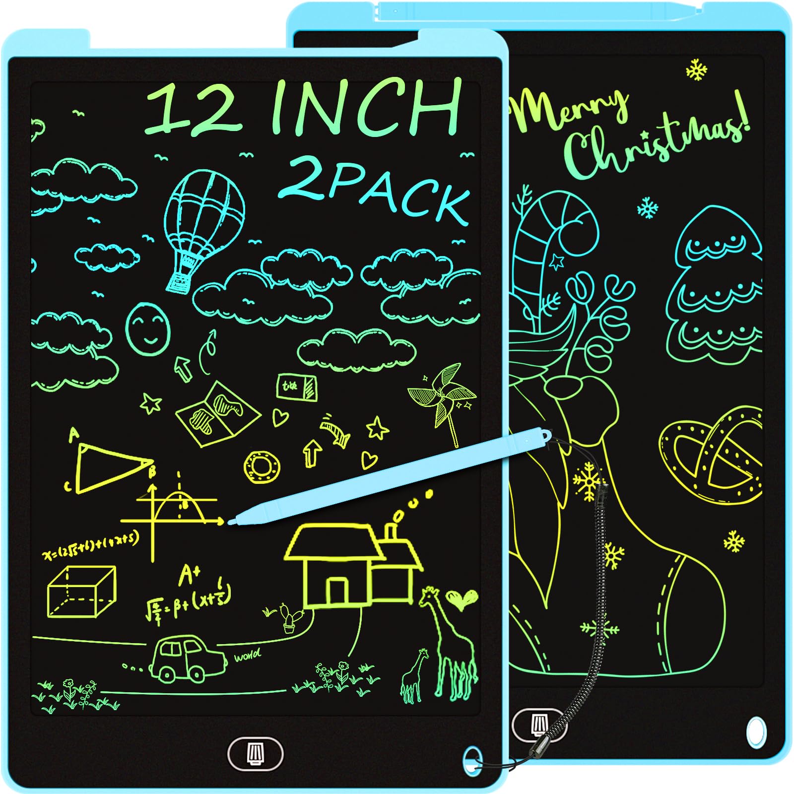 Electight 12 Inch LCD Writing Tablet 2-Pack, Blue – Reusable Doodle Board with Lock & Erase, Gift for Kids 3-8