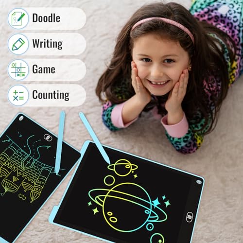 Electight 12 Inch LCD Writing Tablet 2-Pack, Blue – Reusable Doodle Board with Lock & Erase, Gift for Kids 3-8