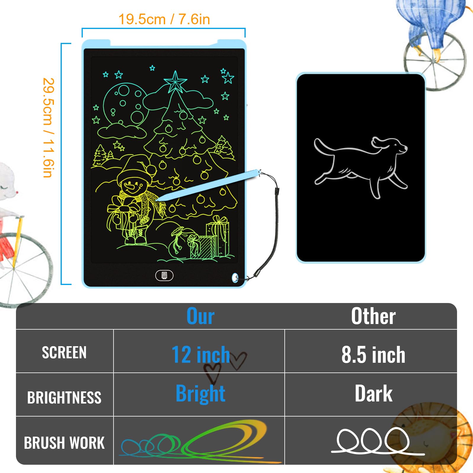 Electight 12 Inch LCD Writing Tablet 2-Pack, Blue – Reusable Doodle Board with Lock & Erase, Gift for Kids 3-8