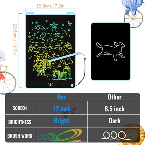 Electight 12 Inch LCD Writing Tablet 2-Pack, Blue – Reusable Doodle Board with Lock & Erase, Gift for Kids 3-8