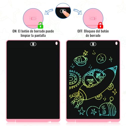 Electight 2-Pack 12-Inch LCD Writing Tablet for Kids – Colorful Doodle Board with Lock & Erase, Eye Protection, Pink