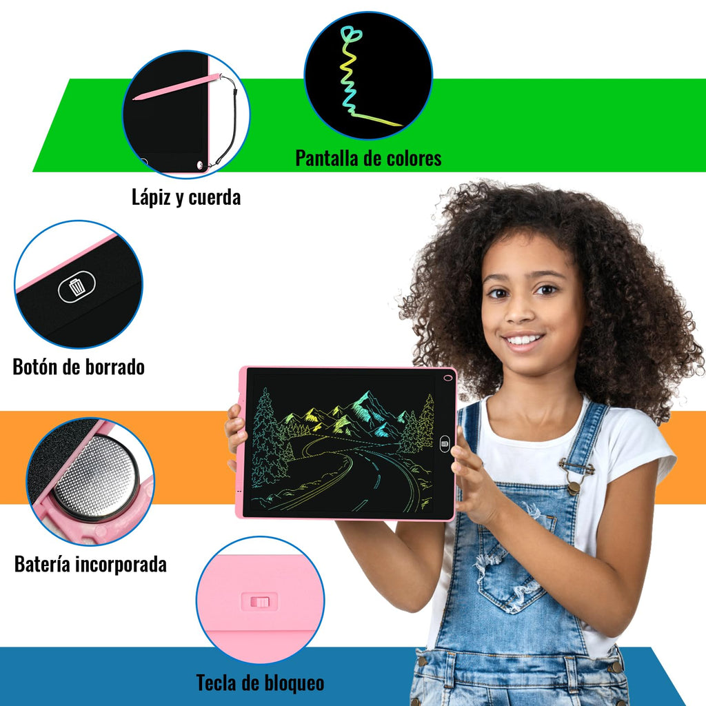 Electight 2-Pack 12-Inch LCD Writing Tablet for Kids – Colorful Doodle Board with Lock & Erase, Eye Protection, Pink