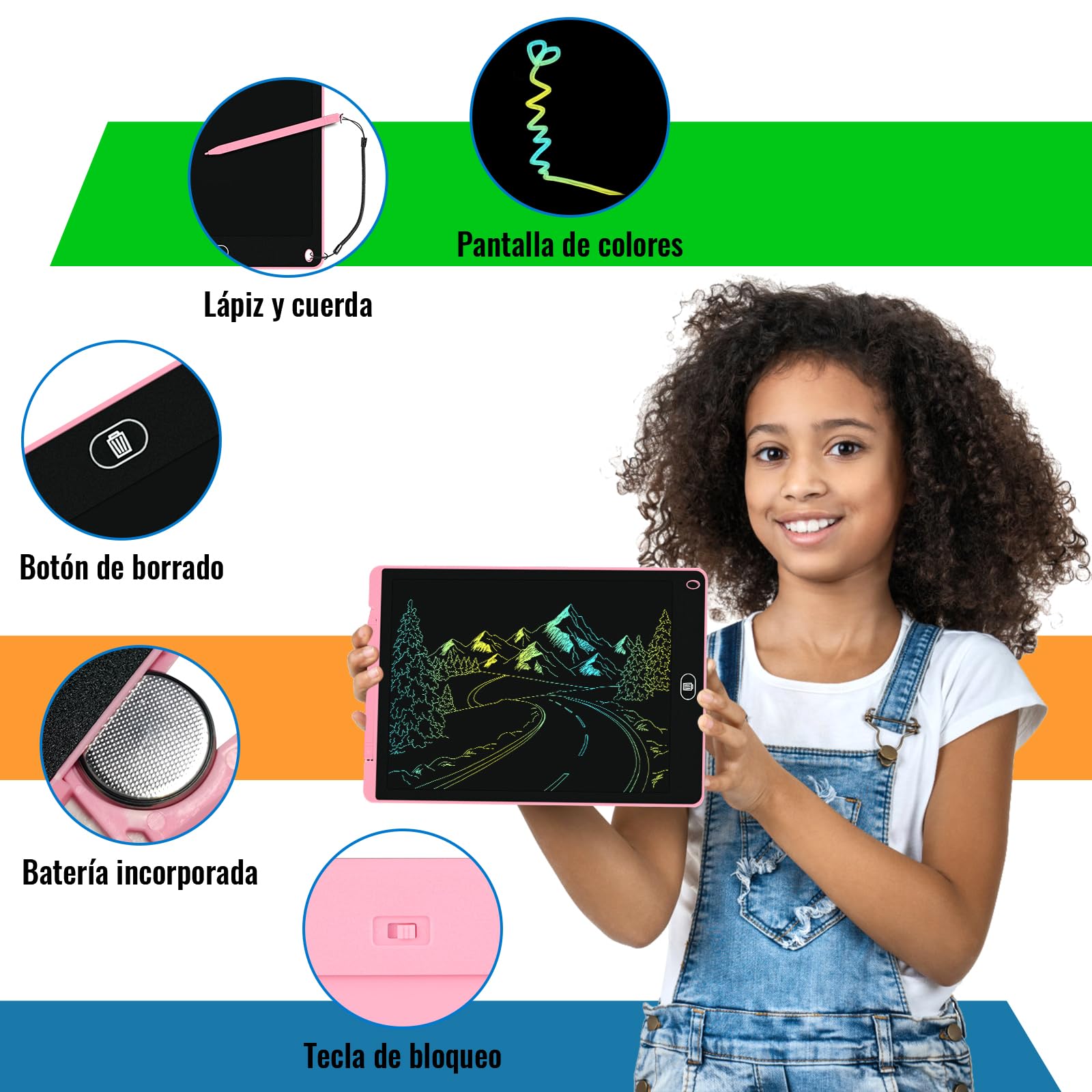 Electight 2-Pack 12-Inch LCD Writing Tablet for Kids – Colorful Doodle Board with Lock & Erase, Eye Protection, Pink