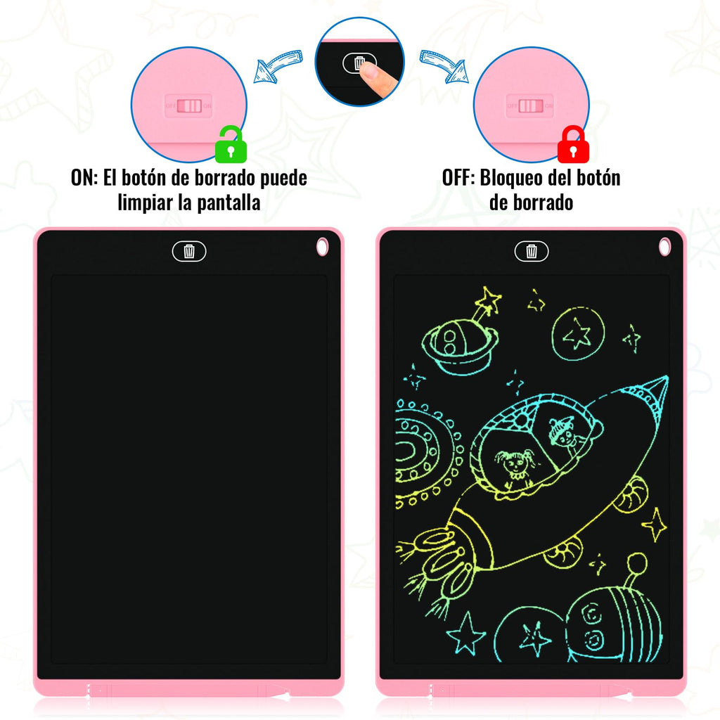 Electight 2-Pack 12-Inch LCD Writing Tablet for Kids – Colorful Doodle Board with Lock & Erase, Eye Protection, Pink