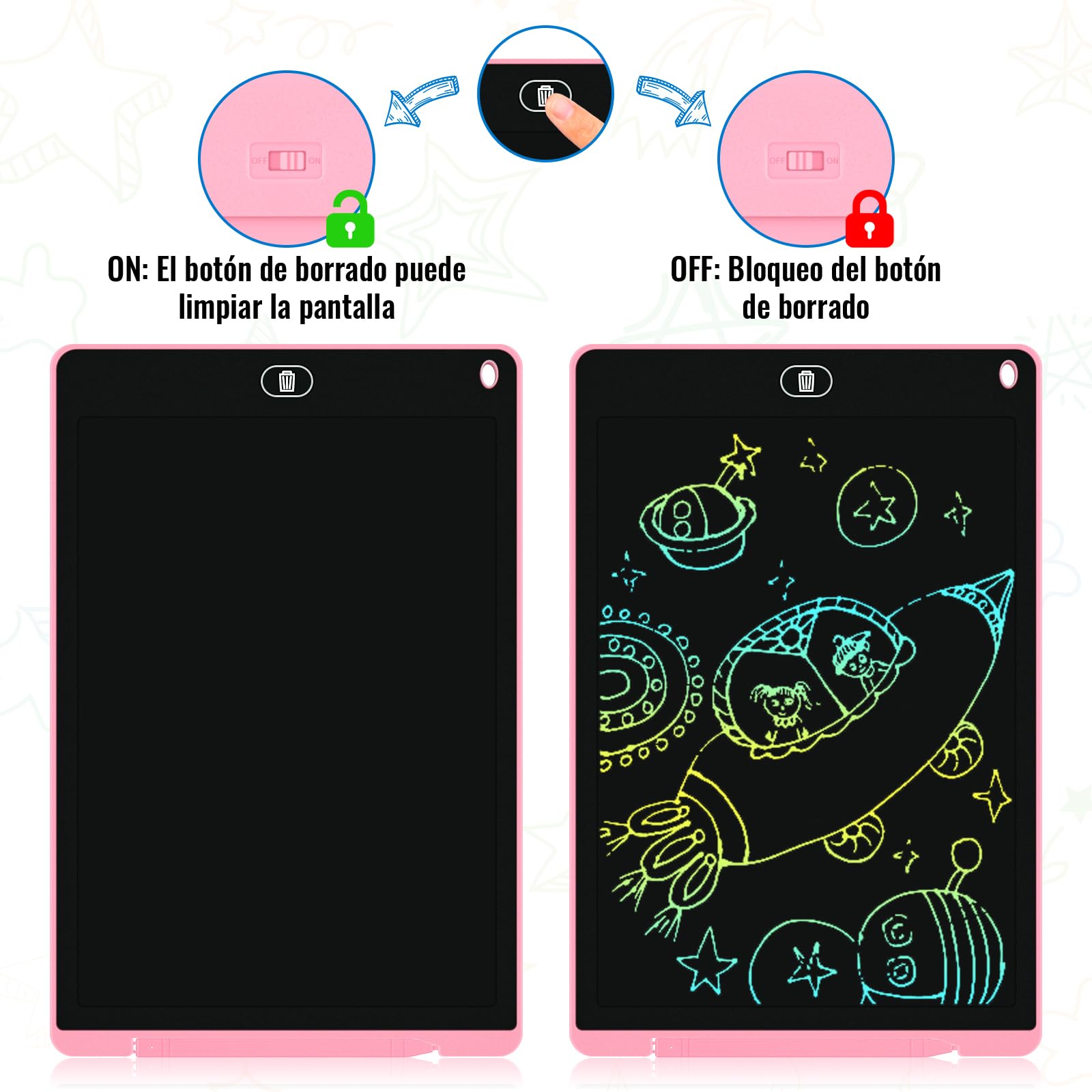 Electight 2-Pack 12-Inch LCD Writing Tablet for Kids – Colorful Doodle Board with Lock & Erase, Eye Protection, Pink