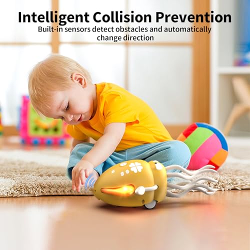 Electric Dancing Octopus Toy for Babies – Crawling, Music & Lights, Rechargeable Sensory Toy, Obstacle Avoidance (Yellow)