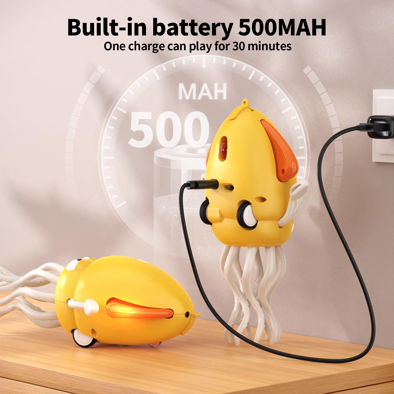 Electric Dancing Octopus Toy for Babies – Crawling, Music & Lights, Rechargeable Sensory Toy, Obstacle Avoidance (Yellow)