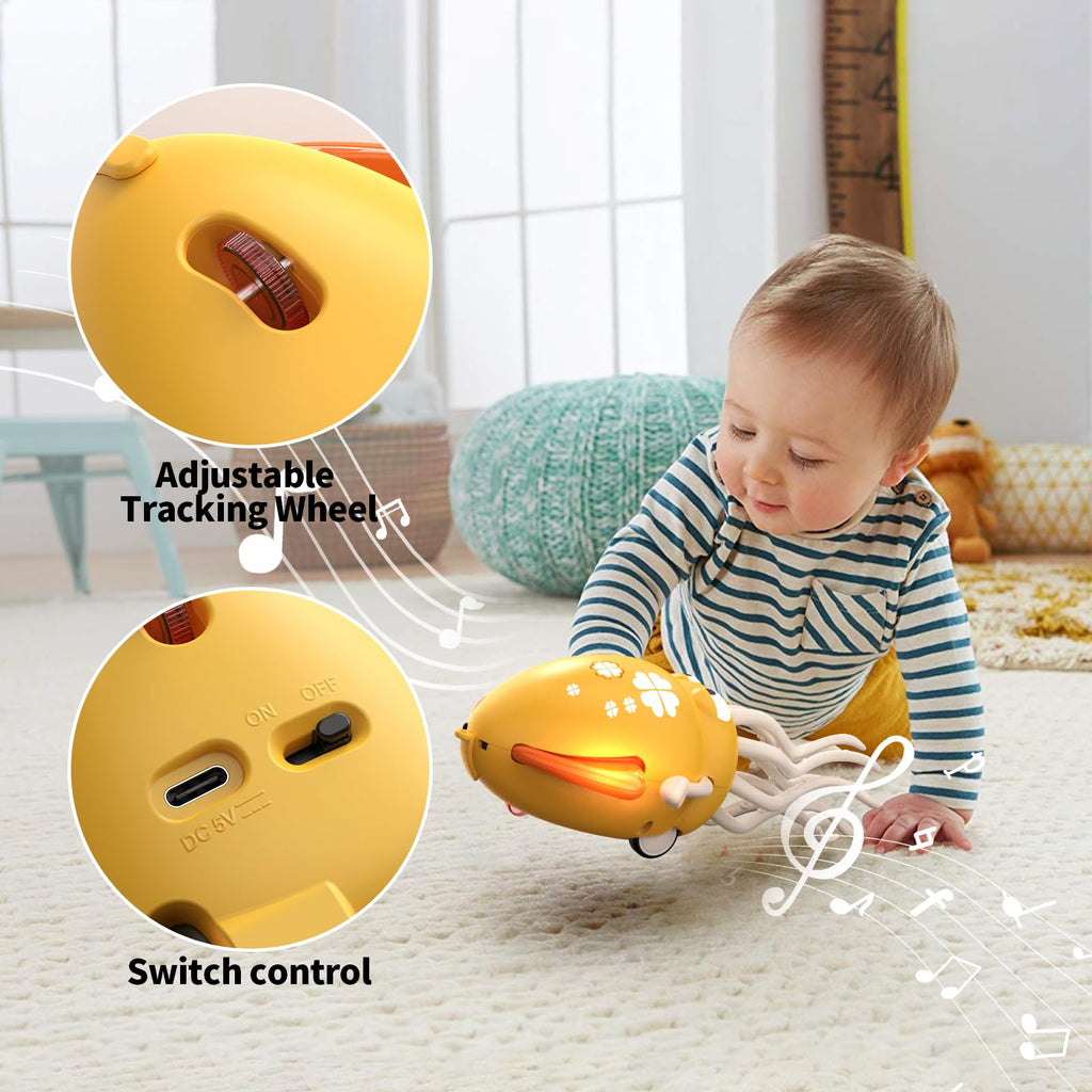 Electric Dancing Octopus Toy for Babies – Crawling, Music & Lights, Rechargeable Sensory Toy, Obstacle Avoidance (Yellow)