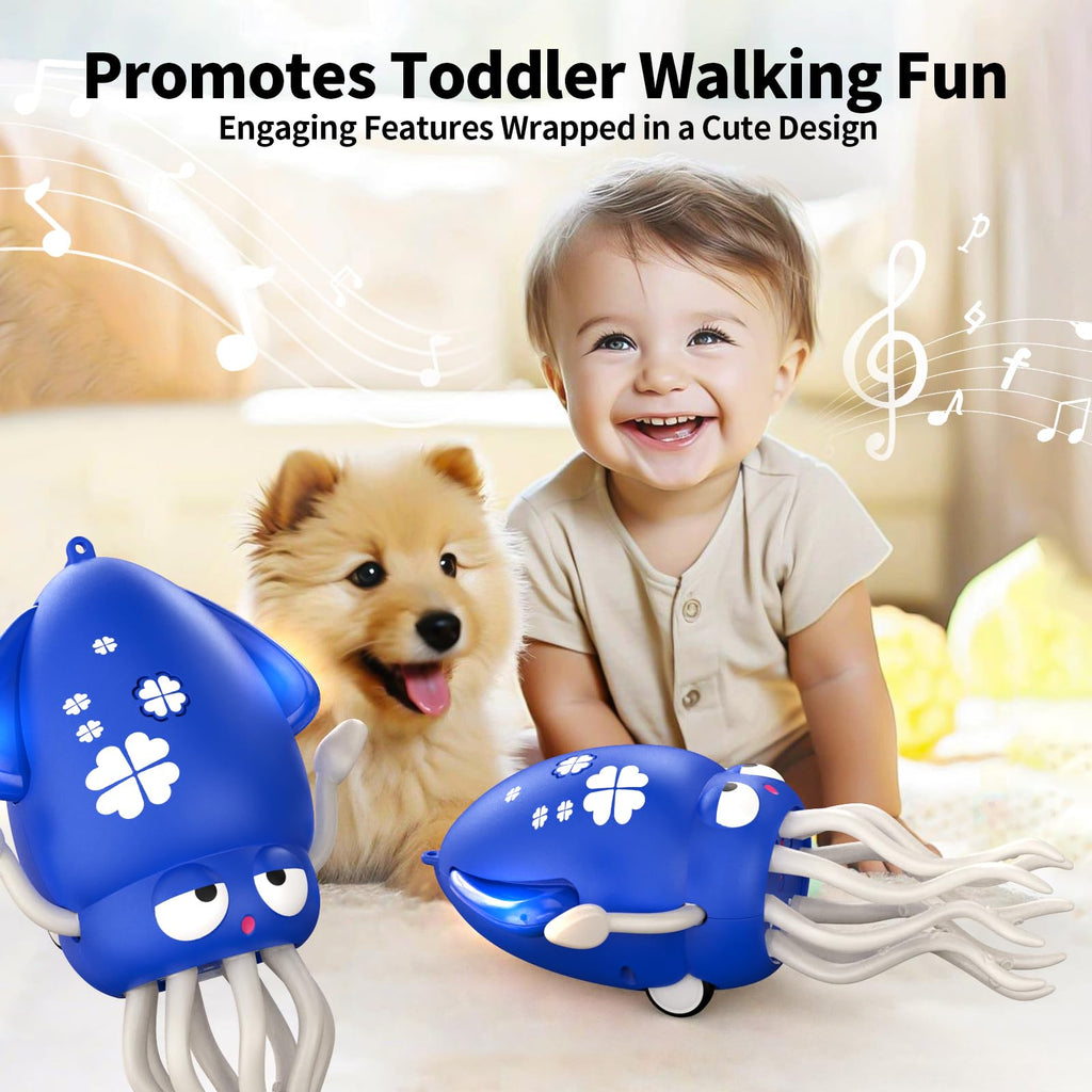 Electric Dancing Octopus Toy with LED Lights and Music - Rechargeable Interactive Crawling Toy for Toddlers (Blue)
