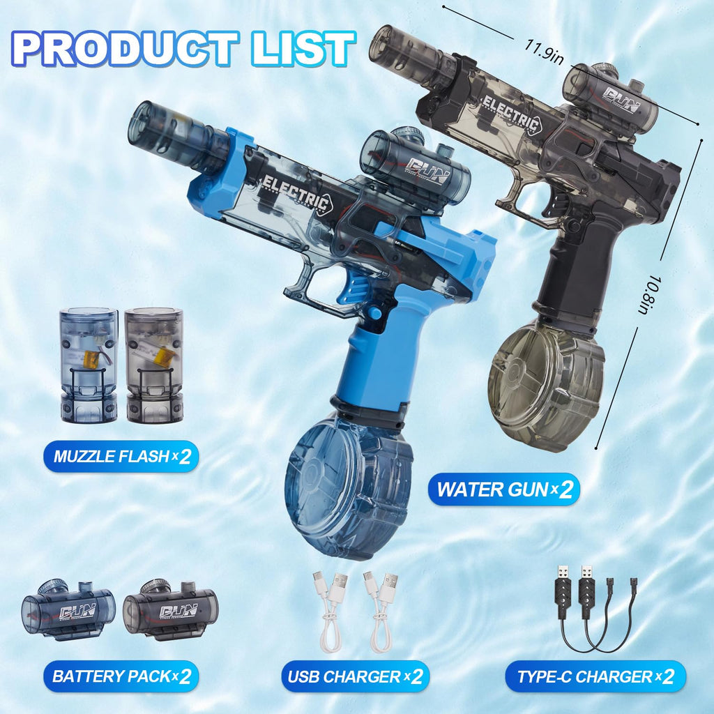 Electric Water Gun with LED Muzzle - Automatic High Pressure Squirt Gun for Kids & Adults