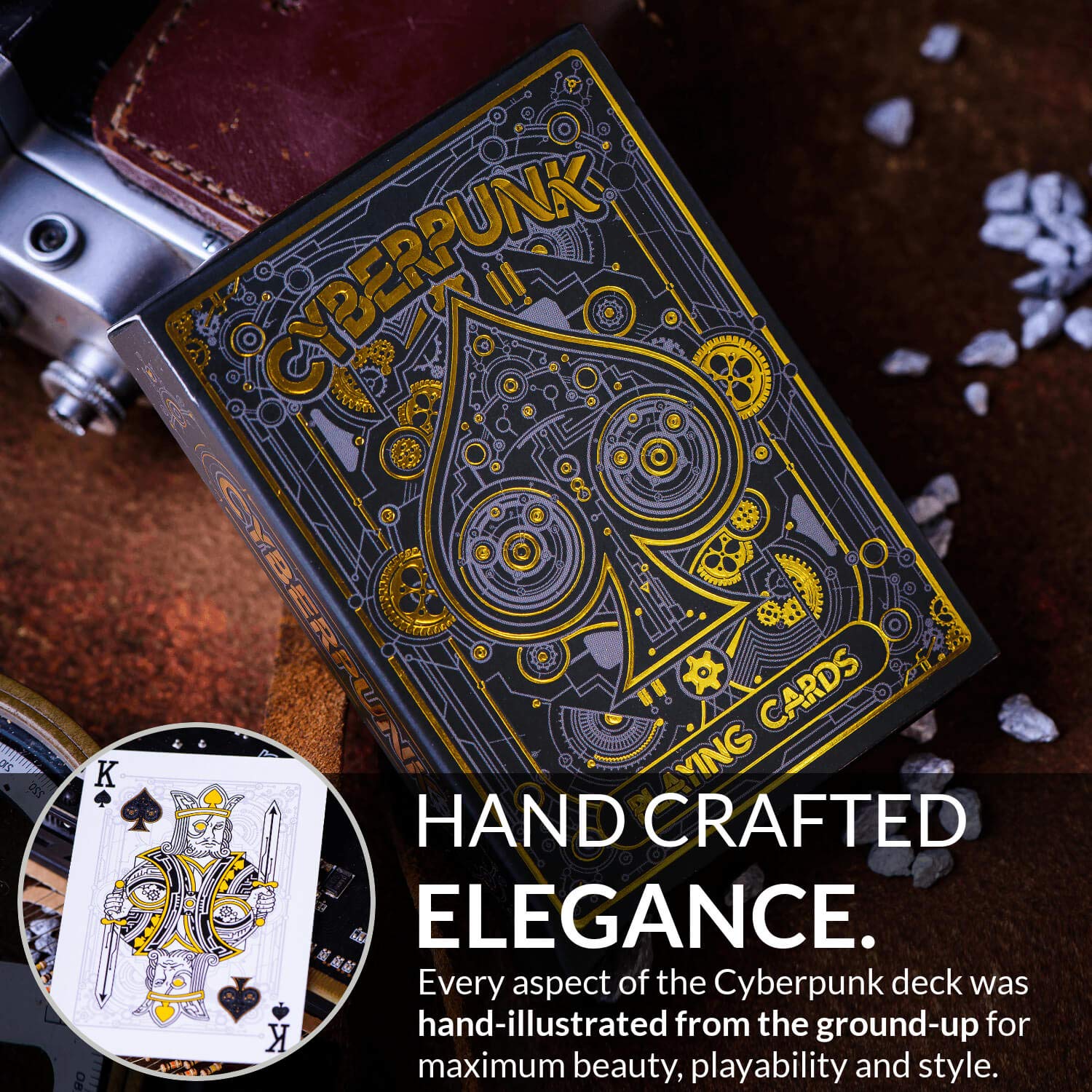 Elephant Playing Cards Cyberpunk Gold Deck – Standard Poker Size, 310 GSM, with Tutorial E-Book