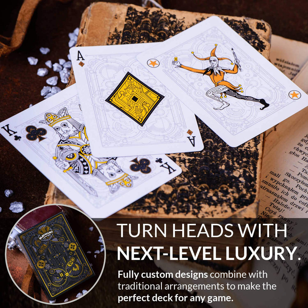 Elephant Playing Cards Cyberpunk Gold Deck – Standard Poker Size, 310 GSM, with Tutorial E-Book