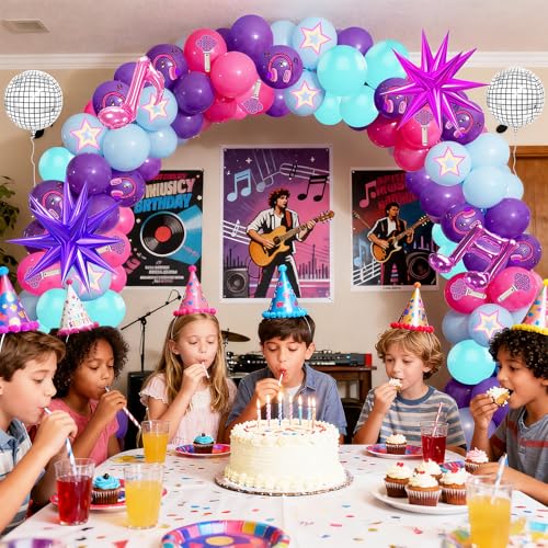 Eleventheart 126-Piece Purple Blue Pink Balloon Arch Kit with Musical Symbols for Music Themed Birthday Party