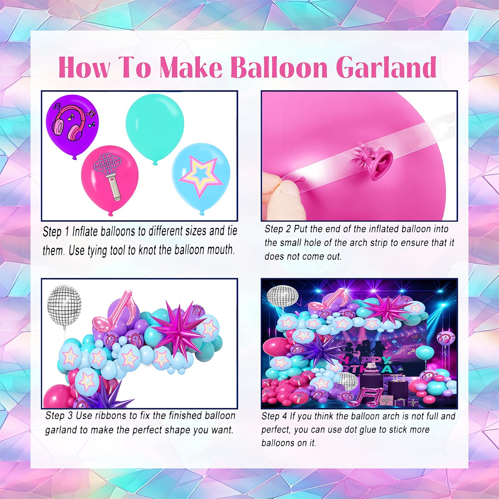 Eleventheart 126-Piece Purple Blue Pink Balloon Arch Kit with Musical Symbols for Music Themed Birthday Party