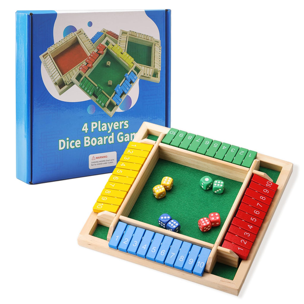 Elfclove Shut The Box Game - Classic Wooden Dice Game for 1-4 Players, 8 Dice, Pine Wood, 8.74 x 8.74 inches, Gift Box