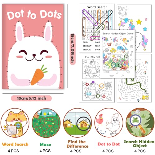 Elfew 20-Pack Small Activity Books for Kids Ages 4-8 – Over 280 Puzzles for Party Favors, Travel, and Classroom Fun