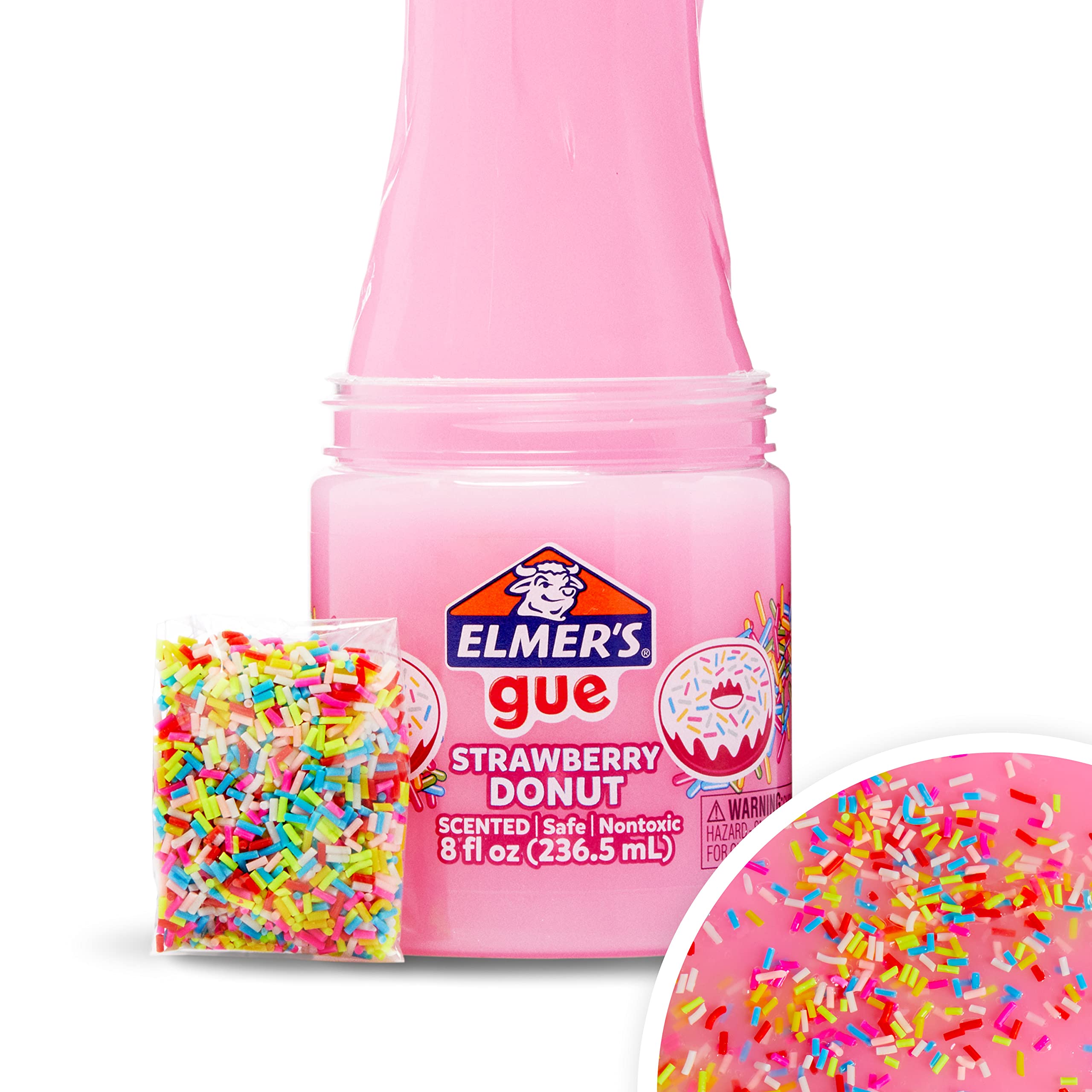 Elmer's Gue Strawberry Donut Slime 2-Pack: Premade Fluffy Scented Slime with Rainbow Sprinkle Mix-Ins