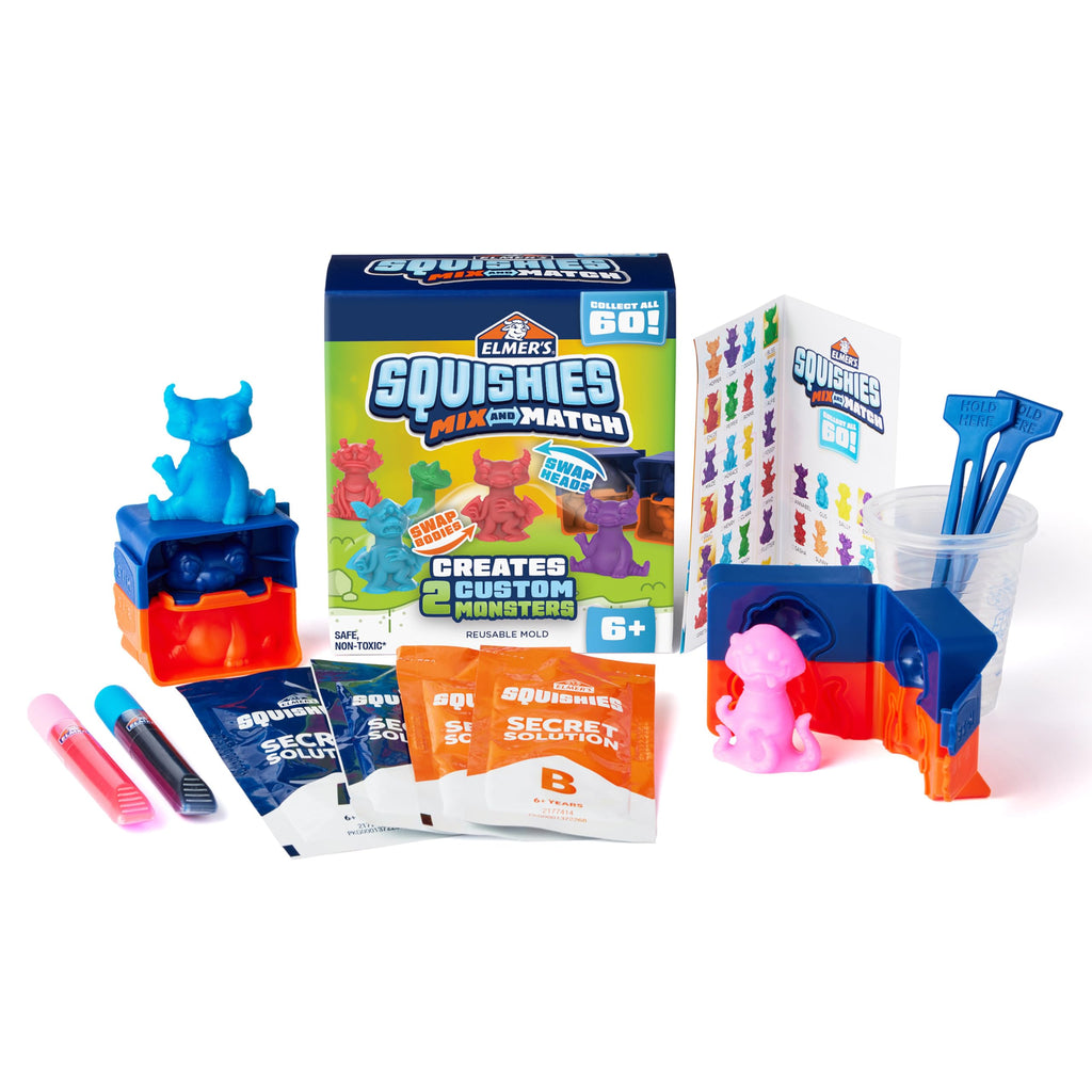 Elmer's Squishies Mix & Match DIY Kit – Create 2 Custom Squishy Toys, 12-Piece Set, Ages 6+