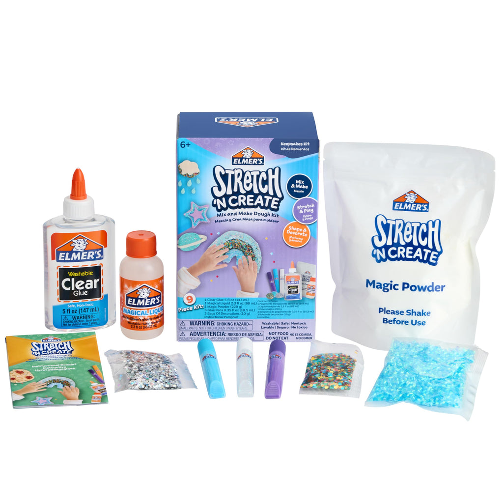 Elmer’s Stretch 'N Create Dough Kit – 3 Ways to Play, Includes Glue Pens & Decorations, 9-Piece Set for Kids