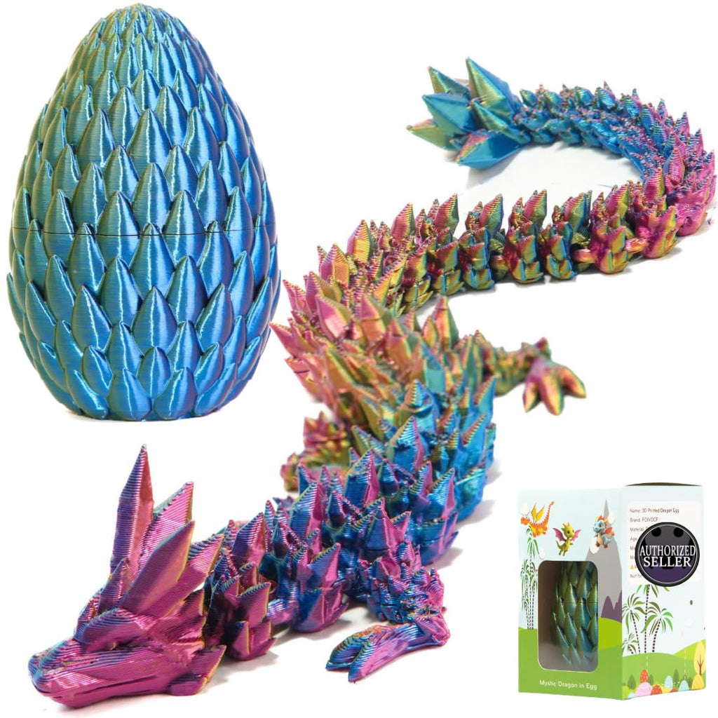 ELORION 12" 3D Printed Articulated Dragon Fidget Toy in 5" Egg – Multicolor Prefilled Dragon Egg for Easter Baskets