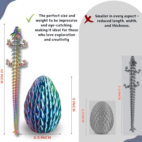 ELORION 12" 3D Printed Articulated Dragon Fidget Toy in 5" Egg – Multicolor Prefilled Dragon Egg for Easter Baskets