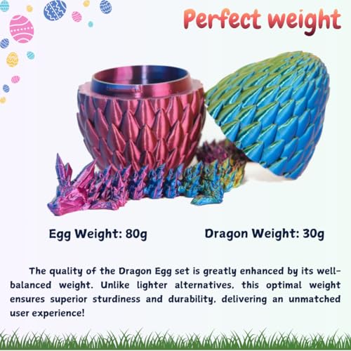 ELORION 12" 3D Printed Articulated Dragon Fidget Toy in 5" Egg – Multicolor Prefilled Dragon Egg for Easter Baskets
