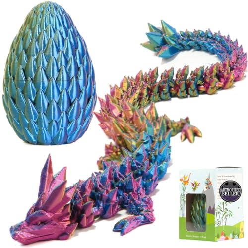 ELORION 12" 3D Printed Articulated Dragon Fidget Toy in 5" Egg – Multicolor Prefilled Dragon Egg for Easter Baskets