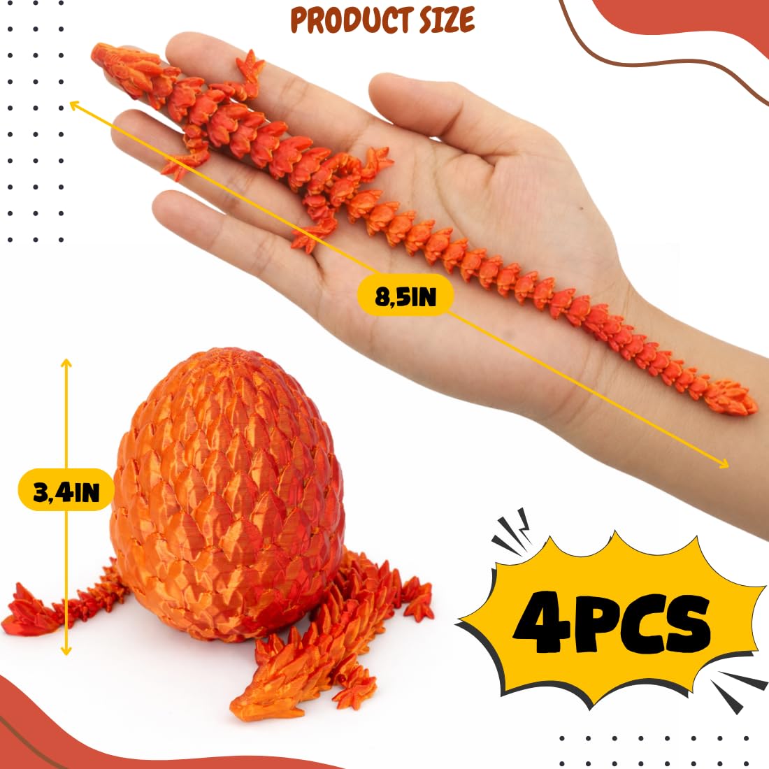 ELORION 4-Piece 8.5-Inch 3D Printed Dragon Eggs with Surprise Dragon Inside – Easter Basket Fillers