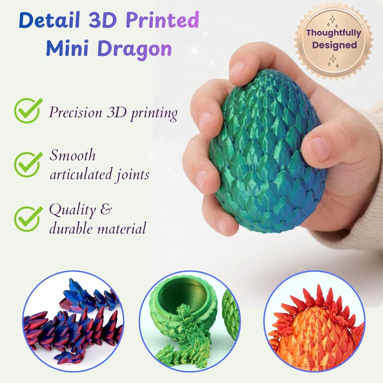 ELORION 4-Piece 8.5-Inch 3D Printed Dragon Eggs with Surprise Dragon Inside – Easter Basket Fillers