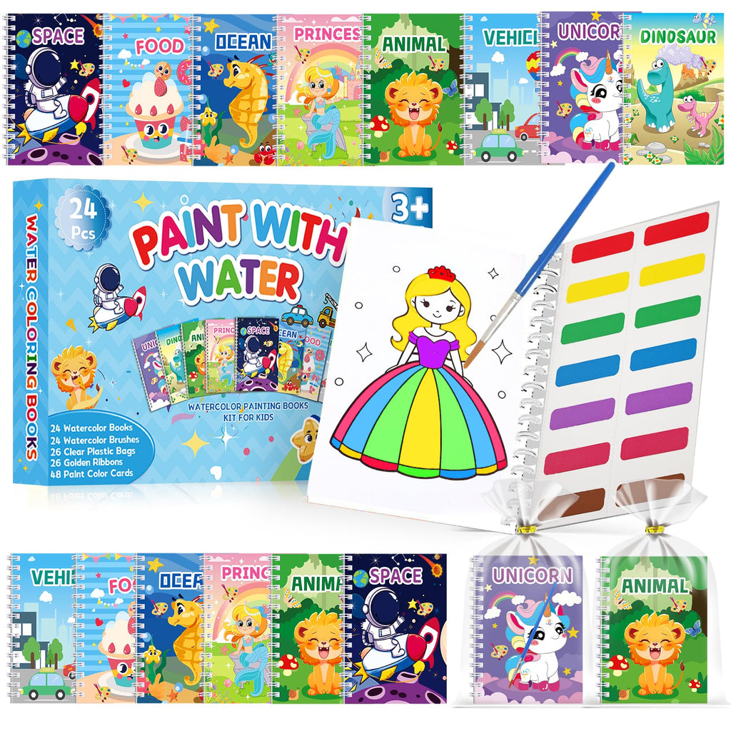 Elover 24-Pack Water Coloring Books for Kids Party Favors – Mini Scratch Art Notebooks with Stencils for Ages 4-8