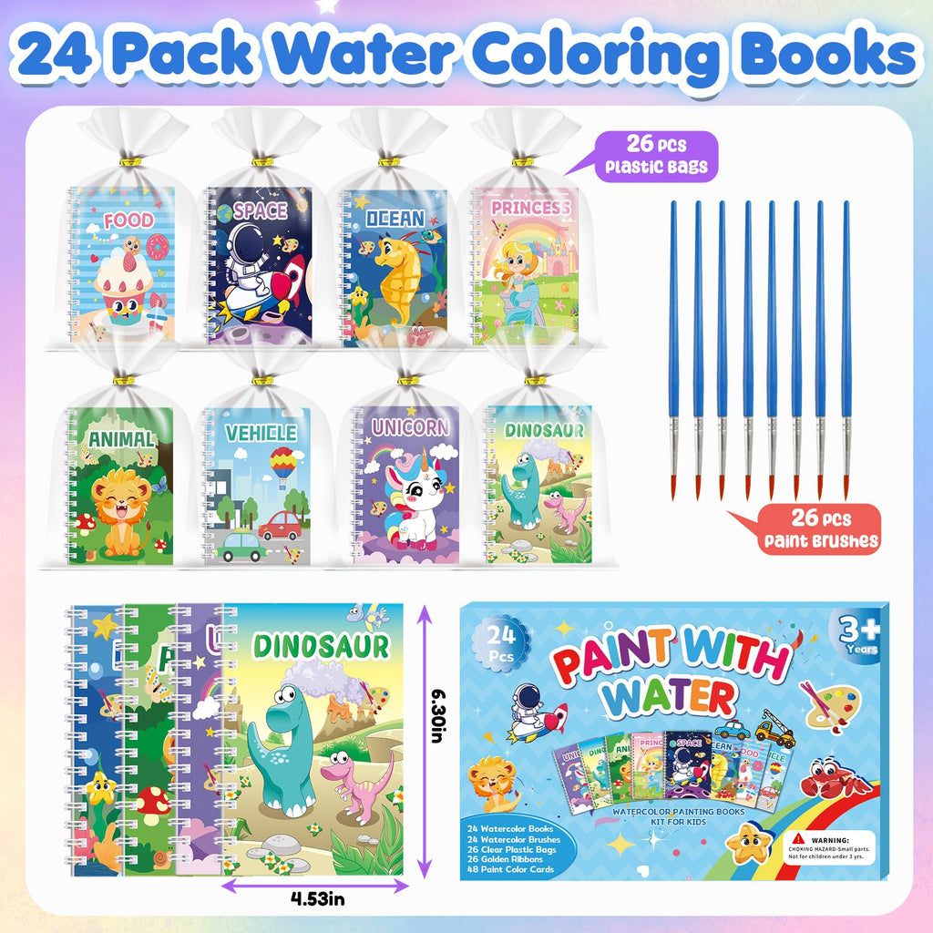 Elover 24-Pack Water Coloring Books for Kids Party Favors – Mini Scratch Art Notebooks with Stencils for Ages 4-8