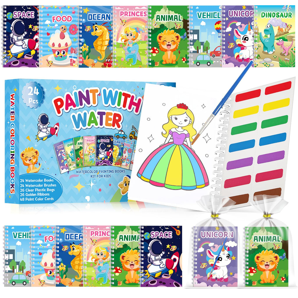 Elover 24-Pack Water Coloring Books for Kids Party Favors – Mini Scratch Art Notebooks with Stencils for Ages 4-8