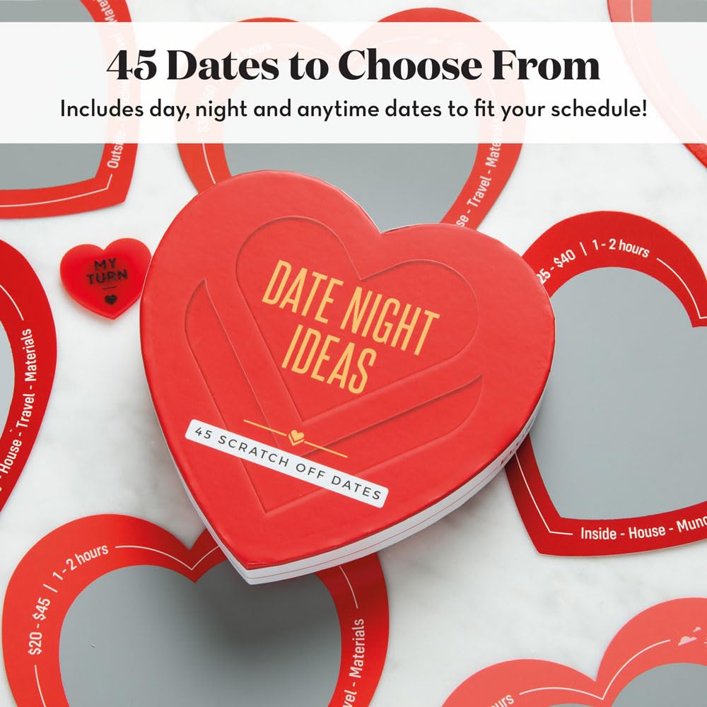 Eluvate Scratch Off Date Night Ideas - 45 Romantic Couple Cards with Heart Coin for Anniversary, Birthday or Wedding Gifts