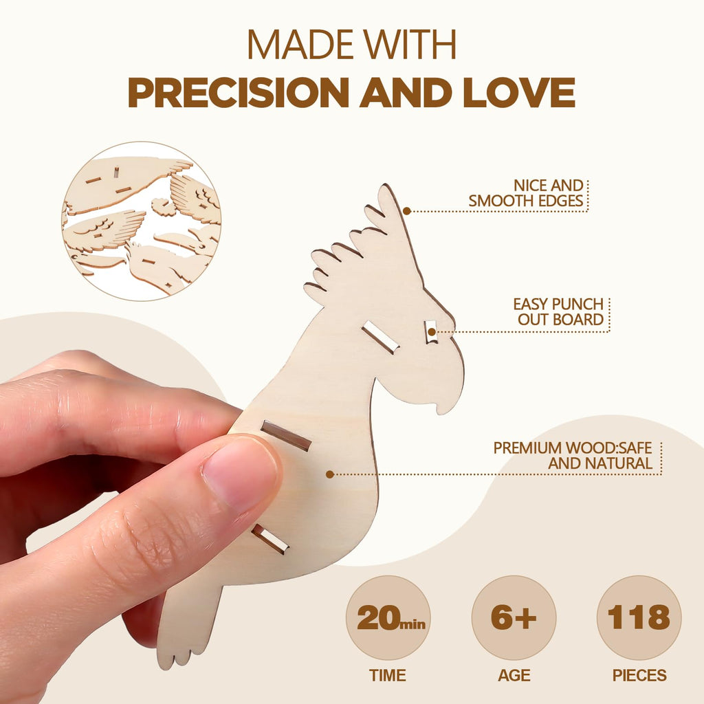 ELX 3D Wooden Animal Puzzles – 4 Piece Set for Kids 6+ (Squirrel, Rabbit, Mongoose, Chameleon) – No Glue or Tools Needed