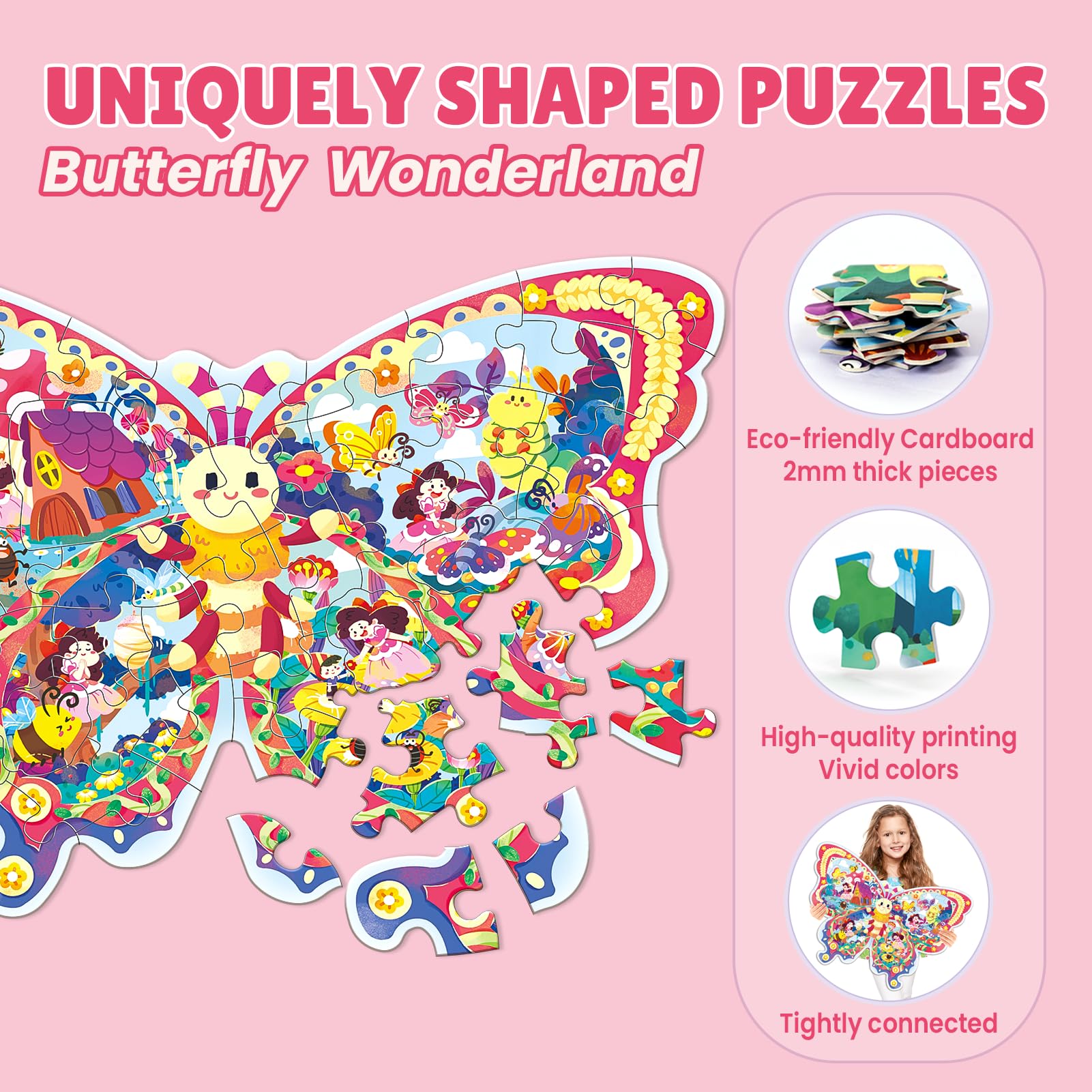 ELX 52 Piece Butterfly Jigsaw Puzzle for Kids 3+ - Large Floor Puzzle with Storage Box