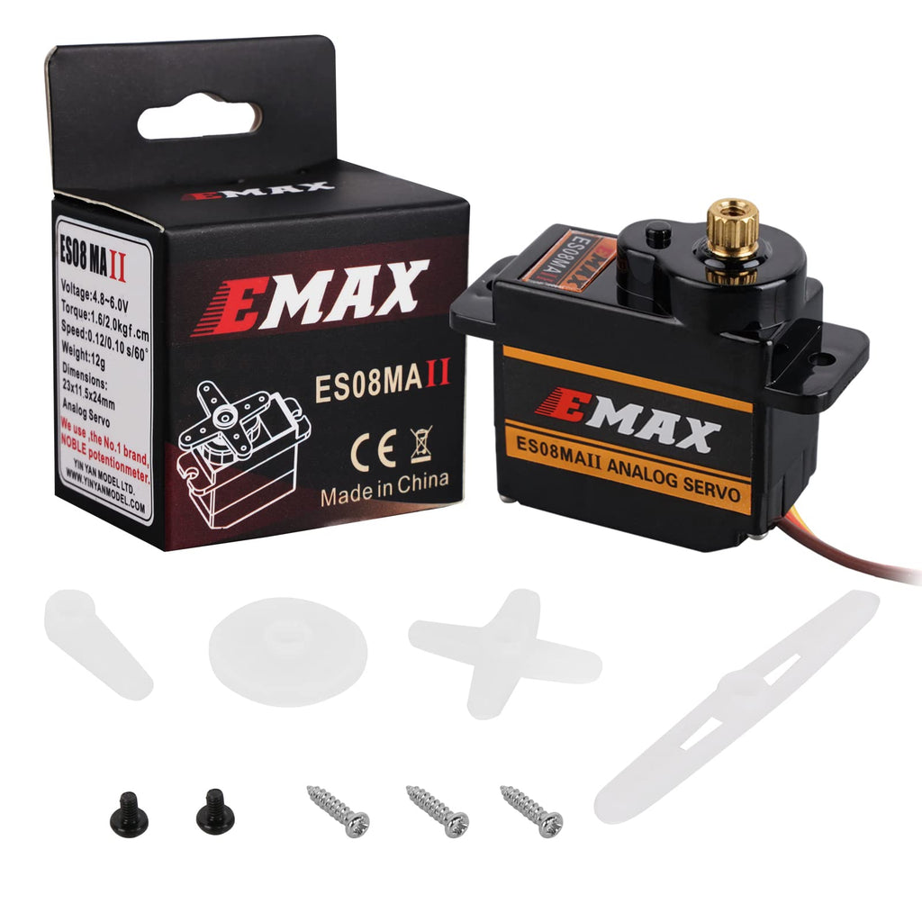 EMAX ES08MA II 12g Mini Metal Gear Analog Servo – 4.8-6V, Futaba/JR Compatible for RC Models