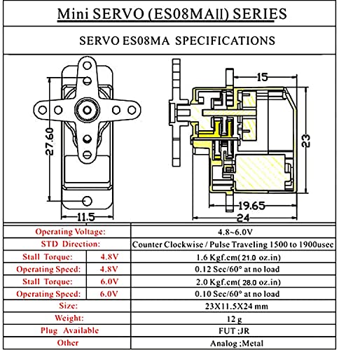 EMAX ES08MA II 12g Mini Metal Gear Analog Servo – 4.8-6V, Futaba/JR Compatible for RC Models