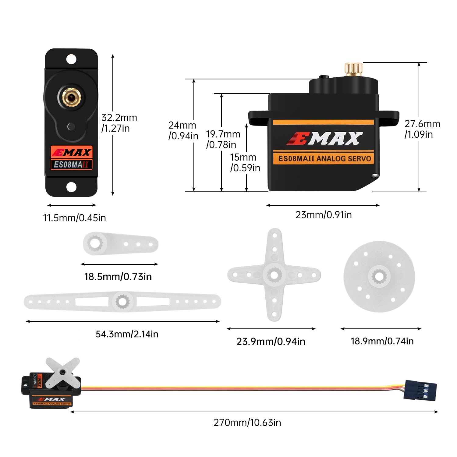 EMAX ES08MA II Micro Servo 12g Metal Gear Analog - for RC Models, Robot Arm, STEM, Raspberry Pi Projects