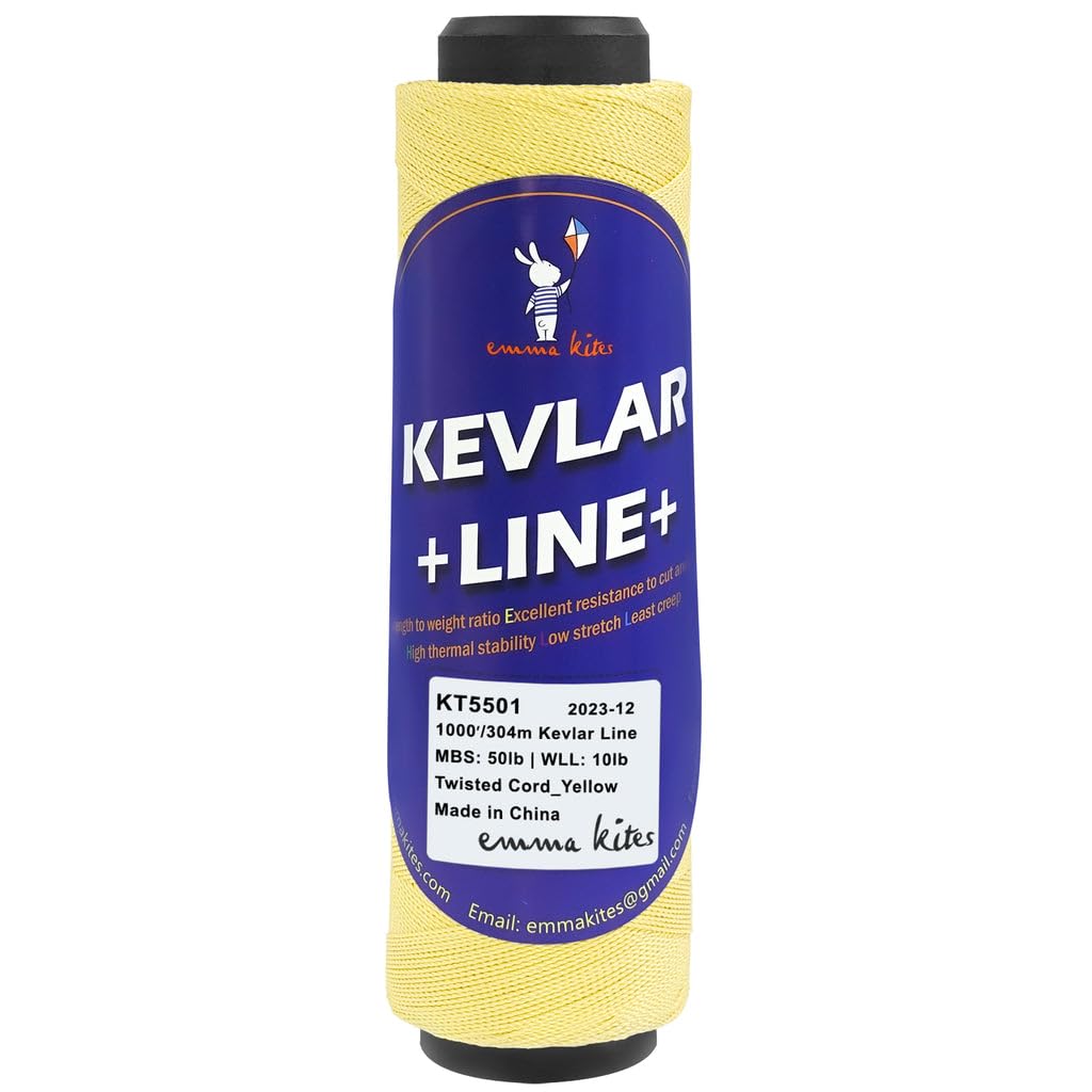 emma kites 1000Ft 80Lb Kevlar Kite Line – Low Stretch, Abrasion Resistant Twisted String for Kites and Outdoor Utility
