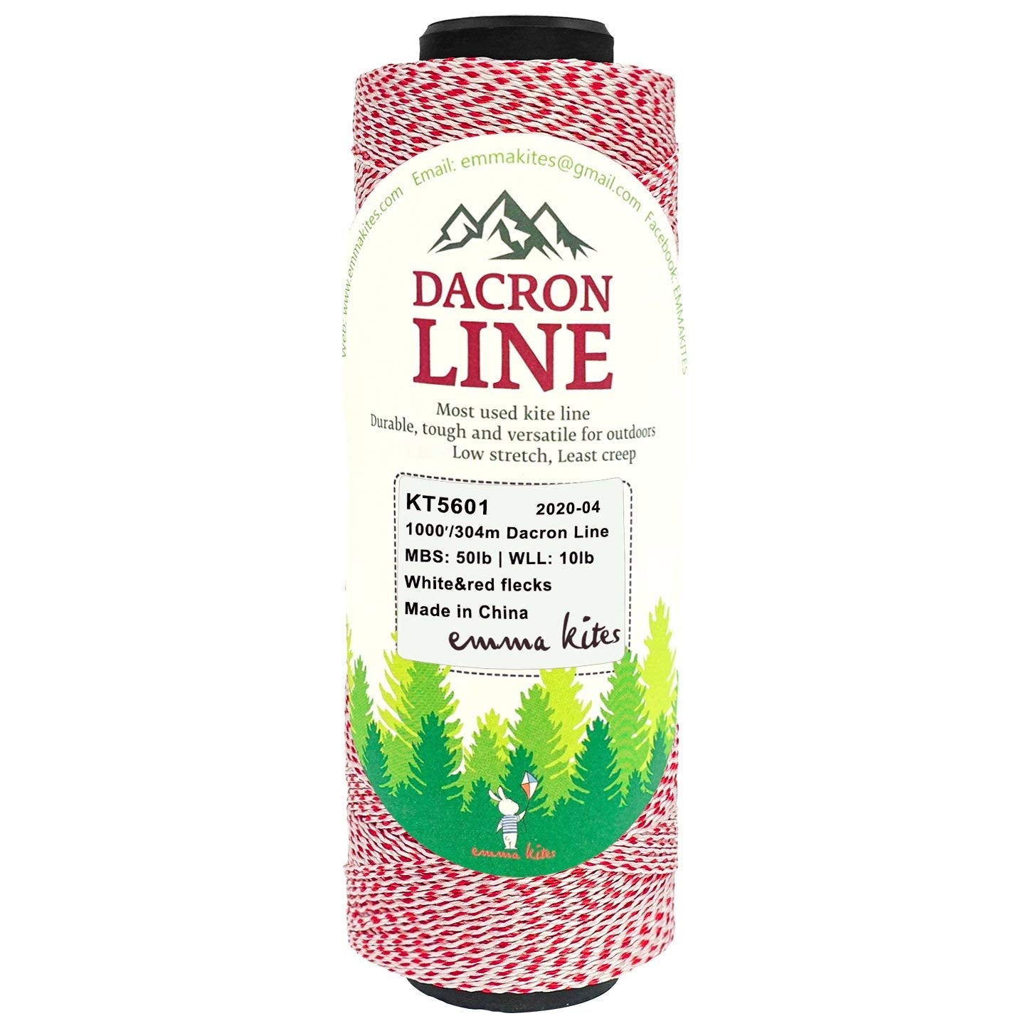 EMMA KITES Braided Dacron Polyester Kite Line - 50 lbs, 1000 ft, Red Flecks for High Visibility
