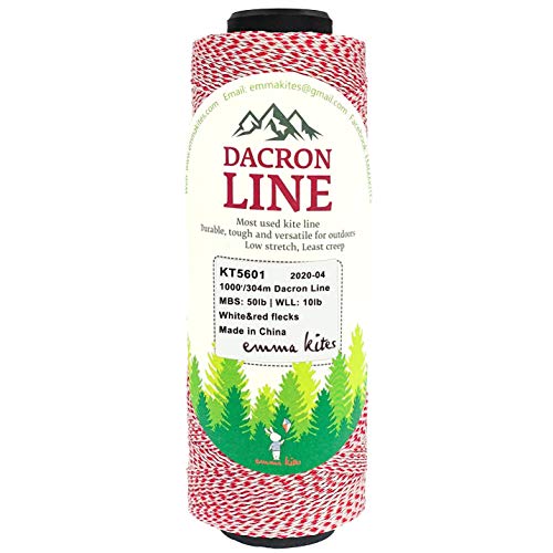 EMMA KITES Braided Dacron Polyester Kite Line - 50 lbs, 1000 ft, Red Flecks for High Visibility