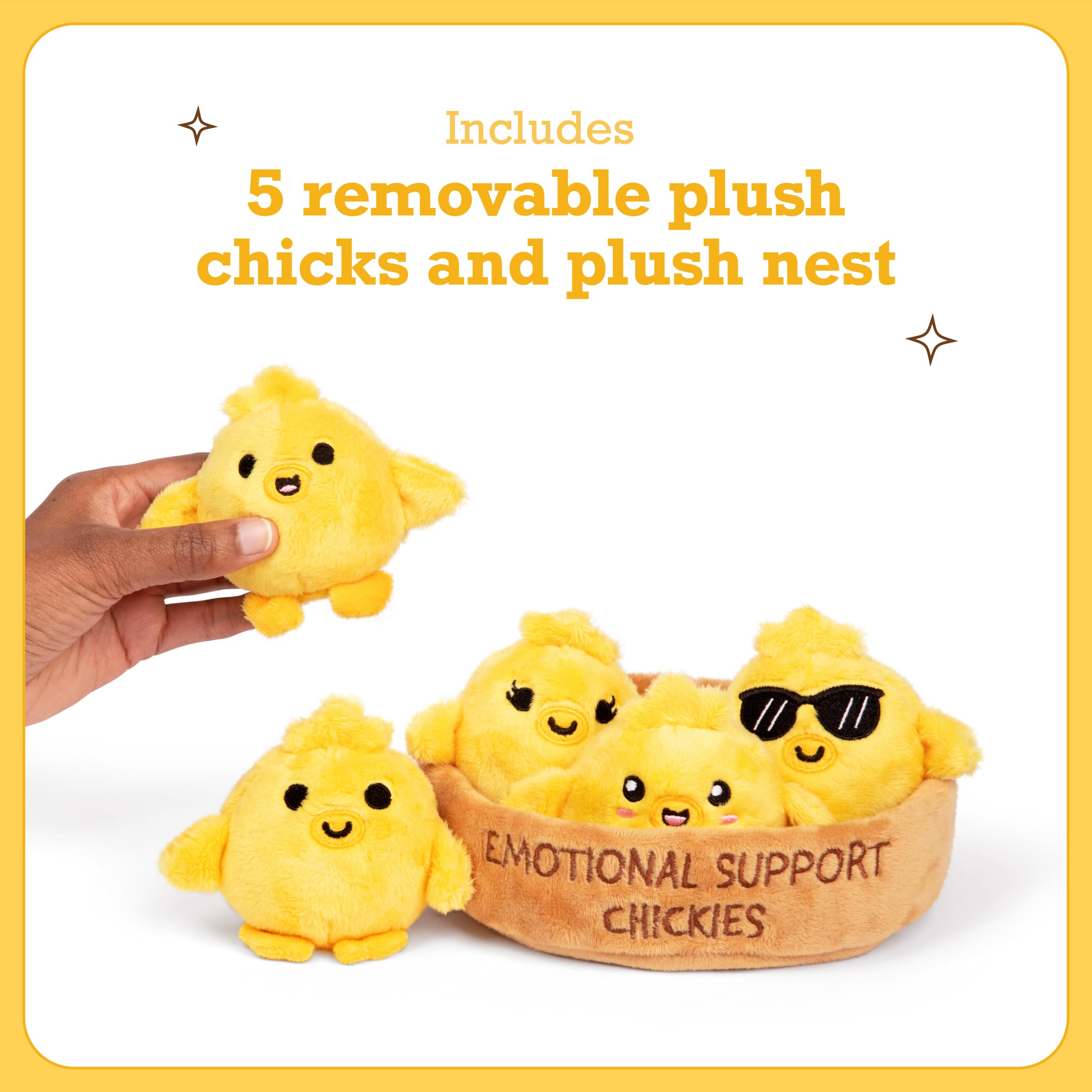 Emotional Support Chickies – 5 Squishy Plush Chicks with Carrying Basket by Relatable